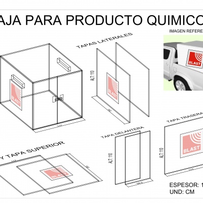 Caja para transporte de explosivos y/o productos químicos (obras o mineras).